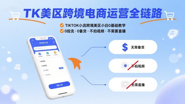 TK美区跨境电商运营全链路，TIKTOK小店跨境美区小白0基础教学，0投流0备货不拍视频不需要直播-乐品网