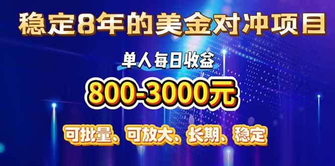 （15782期）稳定8年的美金对冲创业项目，单人每日收益800-3000，小众暴力项目-乐品网