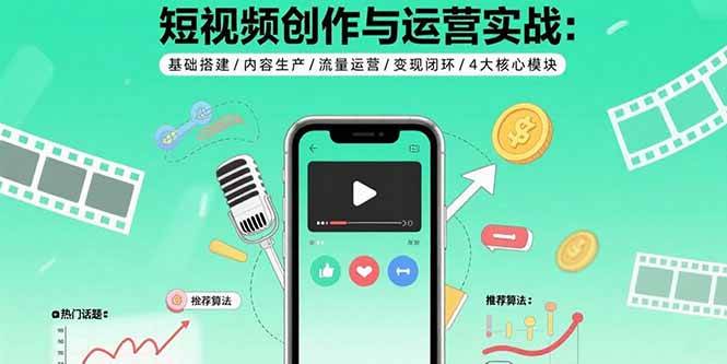 （15819期）短视频创作与运营实战：基础搭建/内容生产/流量运营/变现闭环/4大核心模块-乐品网