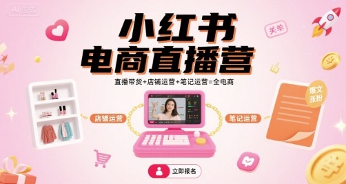 小红书电商直播营，直播带货+店铺运营+笔记运营=全电商-乐品网