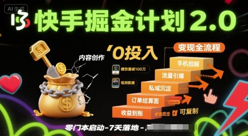 快手掘金计划2.0，快手电商变现全流程，简单可复制，0投入-乐品网