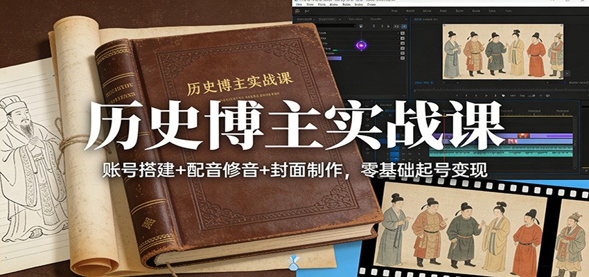历史博主实战课：账号搭建+配音修音+封面制作，零基础起号变现-乐品网