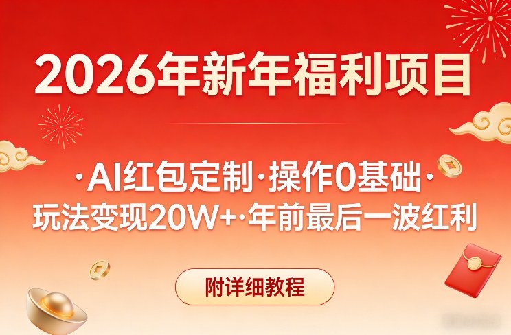 新年福利项目，AI红包定制，操作0基础，玩法变现20W+年前最后一波红利，附详细教程-乐品网