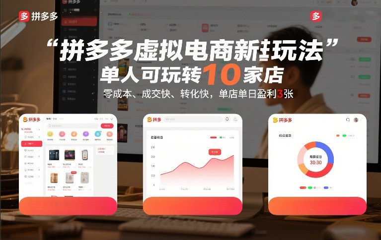 拼多多虚拟电商新玩法，单人可玩转10家店，零成本、成交快、转化快，单店单日盈利3张【揭秘】-乐品网