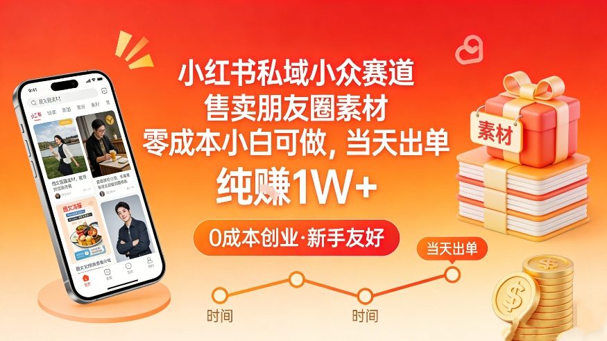 小红书私域小众赛道，售卖朋友圈素材，零成本小白可做，当天出单，月入1W+-乐品网