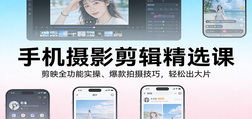 手机摄影剪辑精选课：剪映全功能实操、爆款拍摄技巧，轻松出大片-乐品网