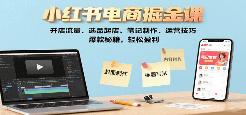 小红书电商掘金课：开店流量、选品起店、笔记制作、运营技巧，爆款秘籍，轻松盈利-乐品网