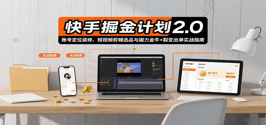 快手掘金计划2.0，账号定位装修、短视频剪辑选品与磁力金牛+裂变出单实战指南-乐品网