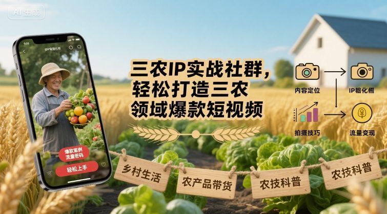 三农IP实战社群，轻松打造三农领域爆款短视频-乐品网