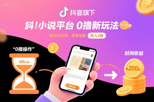 抖音旗下小说平台0撸新玩法，每天挂G60分钟，简单无脑，日入2张【揭秘】-乐品网