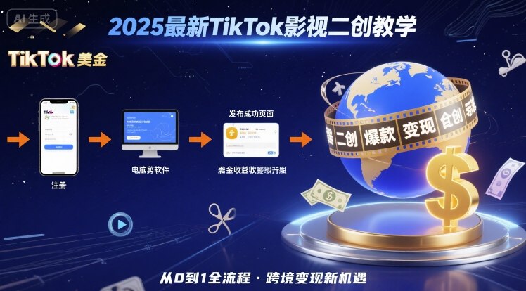 2025年最新TikTok影视二创教学，从注册到发布撸美金全流程，跨境变现新机遇-乐品网