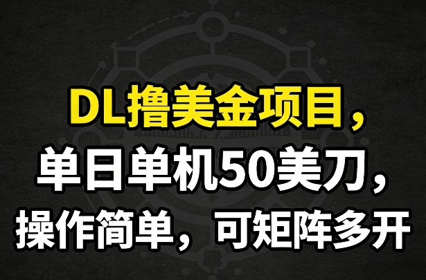 DL撸美金项目，单日单机50美刀，操作简单，可矩阵多开-乐品网