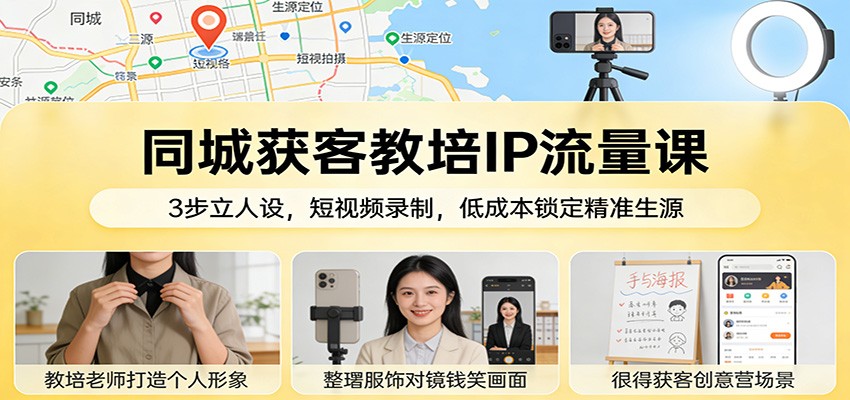 同城获客教培IP流量课：3步立人设，短视频录制，低成本锁定精准生源-乐品网