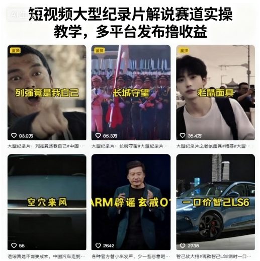 短视频大型纪录片解说赛道实操教学，多平台发布撸收益-乐品网