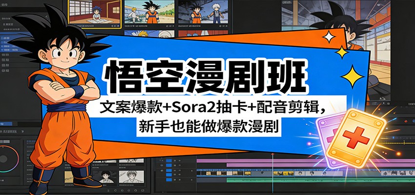 悟空漫剧班：文案爆款+Sora2抽卡+配音剪辑，新手也能做爆款漫剧-乐品网