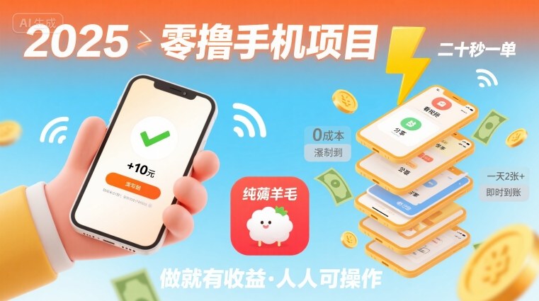 2025年零撸手机项目，二十秒一单，纯薅羊毛 一天2张+做就有-乐品网