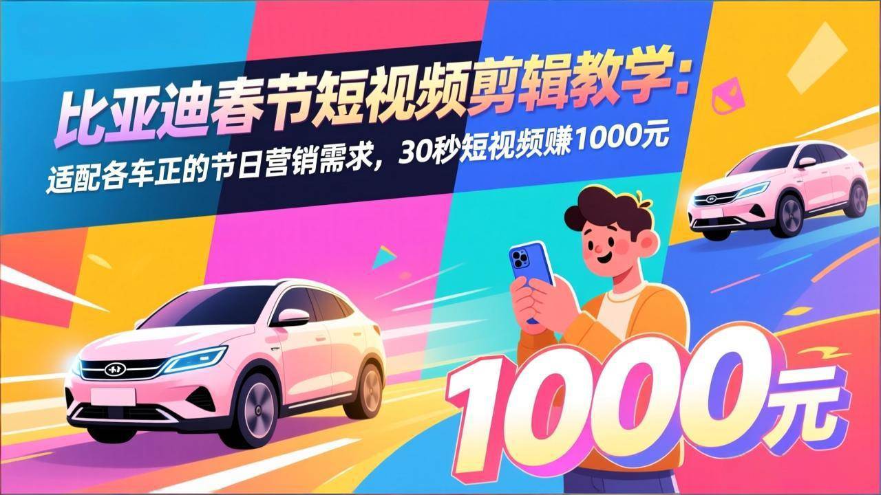 （17320期）比亚迪春节短视频剪辑教学：适配各车企的节日营销需求，30秒短视频赚1000元-乐品网