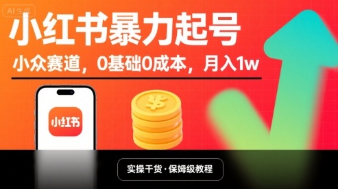小红书暴力起号，小众赛道，0基础0成本，月入1w-乐品网