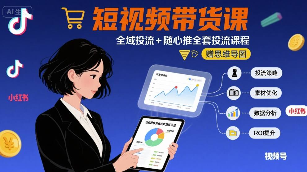 最新短视频带货课，全域投流+随心推全套投流课程+思维导图-乐品网
