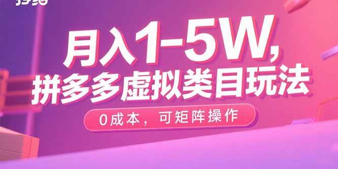 （15903期）月入1-5W，拼多多虚拟类目玩法，0成本，可矩阵操作-乐品网