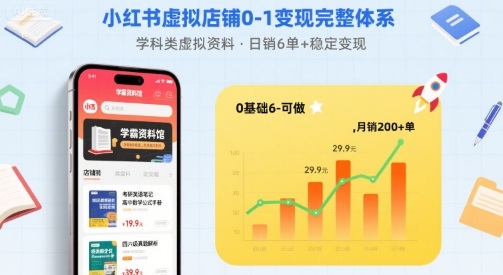 小红书虚拟店铺0-1变现完整体系：卖学科类虚拟资料，一天6张+，很稳定【已完结】-乐品网
