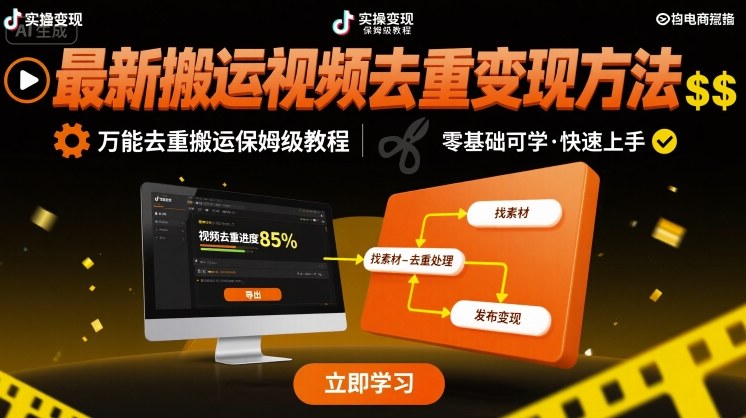 最新搬运视频去重变现方法，万能去重搬运保姆级教程-乐品网
