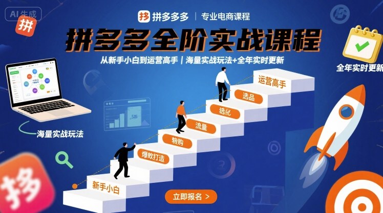 拼多多全阶实战课程，从新手小白到运营高手，海量实战玩法+全年实时更新【2025年9月更新】-乐品网