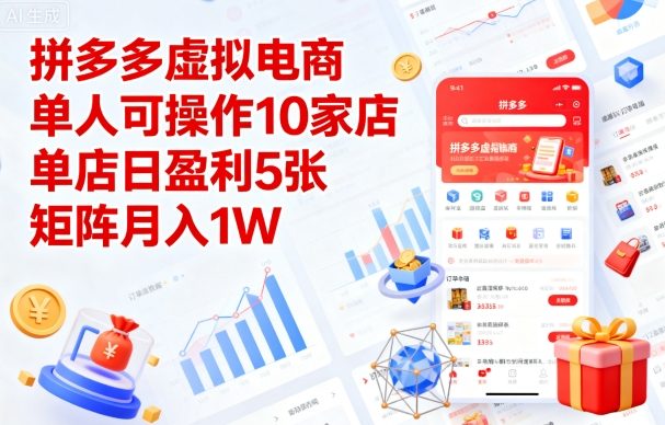 拼多多虚拟电商，单人可操作10家店，单店日盈利5张，矩阵月入1W+【揭秘】-乐品网