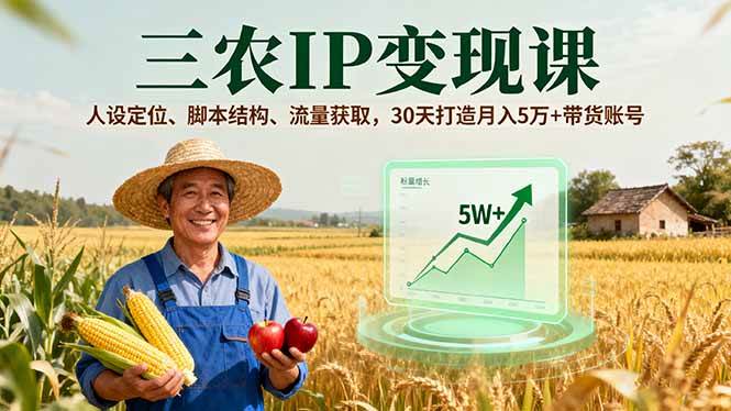 （16044期）三农IP变现课，人设定位、脚本结构、流量获取，30天打造月入5万+带货账号-乐品网
