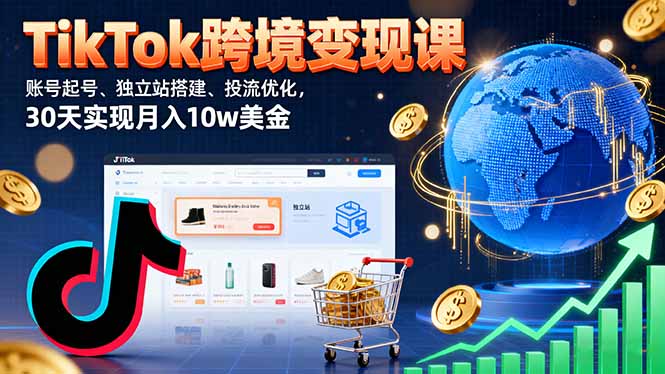 TikTok跨境变现课：账号起号、独立站搭建、投流优化，30天实现月入10w美金-乐品网