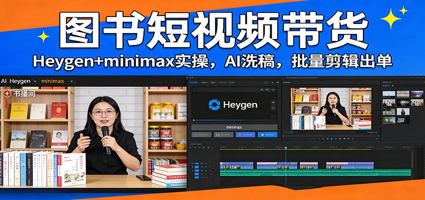 图书短视频带货：Heygen+minimax实操，AI洗稿 ，批量剪辑出单-乐品网