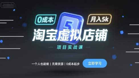 淘宝虚拟店铺项目实战课，一个人也能做，无需货源、0成本起步，月入5k-乐品网