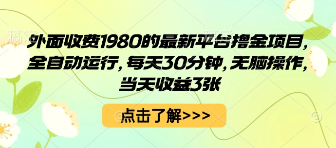 外面收费1980的最新平台撸金项目，全自动运行，每天30分钟，无脑操作，当天收益3张【揭秘】-乐品网