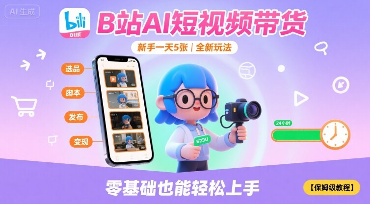 B站AI短视频带货，新手一天5张，全新玩法【保姆级教程】-乐品网