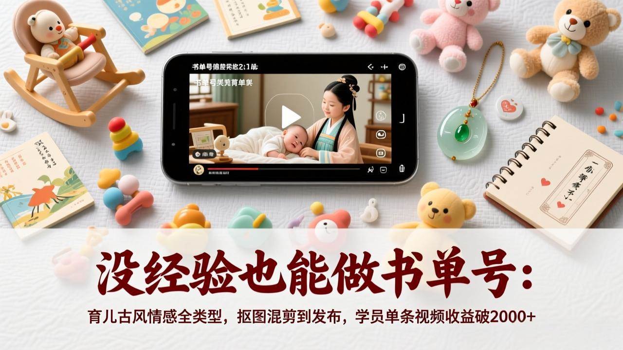 （17389期）没经验也能做书单号：育儿古风情感全类型，抠图混剪到发布，学员单条视频收益破2000+-乐品网