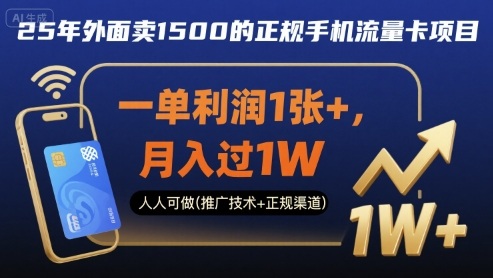 25年外面卖1500的正规手机流量卡项目，一单利润1张+，月入过1W，人人可做(推广技术+正规渠道)【揭秘】-乐品网