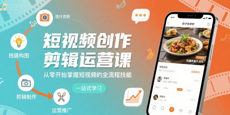 短视频创作剪辑运营课，从零开始掌握短视频的全流程技能-乐品网