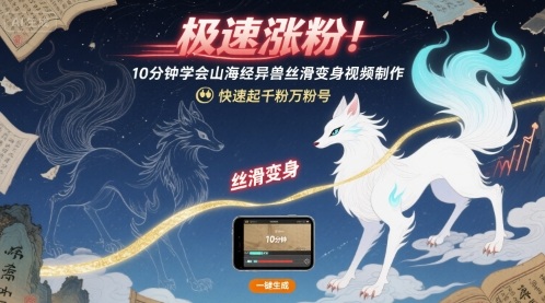 极速涨粉！10分钟学会山海经异兽丝滑变身视频制作，快速起千粉万粉号-乐品网