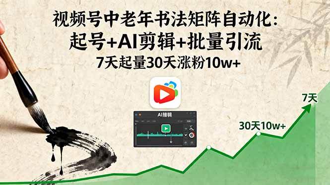 （16022期）视频号中老年书法矩阵自动化：起号+AI剪辑+批量引流 7天起量30天涨粉10w+-乐品网
