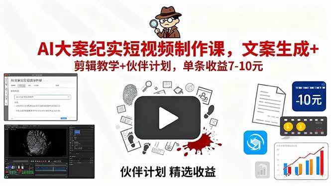 图片[1]-（15992期）AI大案纪实短视频制作课，文案生成+剪辑教学+伙伴计划，单条收益7-10元-乐品网