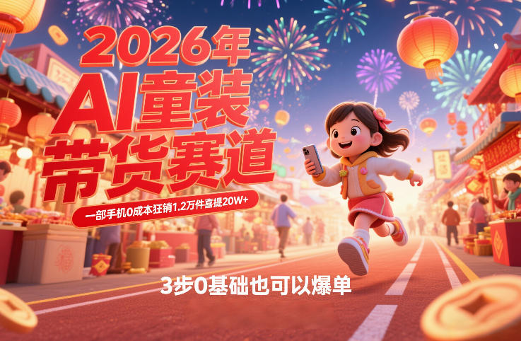 AI童装新春带货赛道，一部手机0成本狂销1.2万件喜提20W+，3步0基础也可以爆单-乐品网