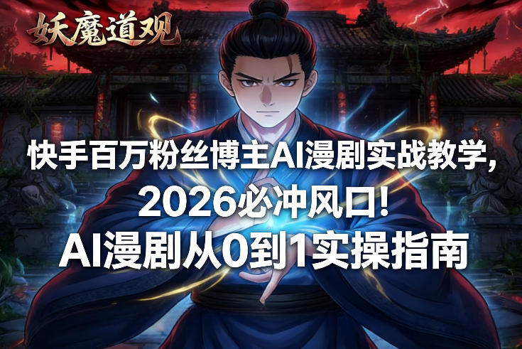 快手百万粉丝博主AI漫剧实战教学，2026必冲风口！AI漫剧从0到1实操指南-乐品网