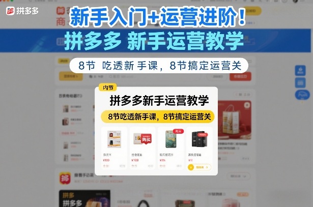 新手入门+运营进阶！拼多多新手运营教学，8节吃透新手课，8节搞定运营关-乐品网