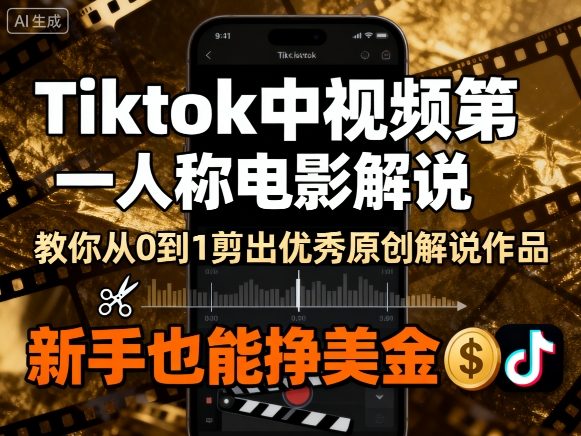 Tiktok中视频第一人称电影解说，教你从0到1剪出一个优秀的原创解说作品，新手也能挣美金-乐品网