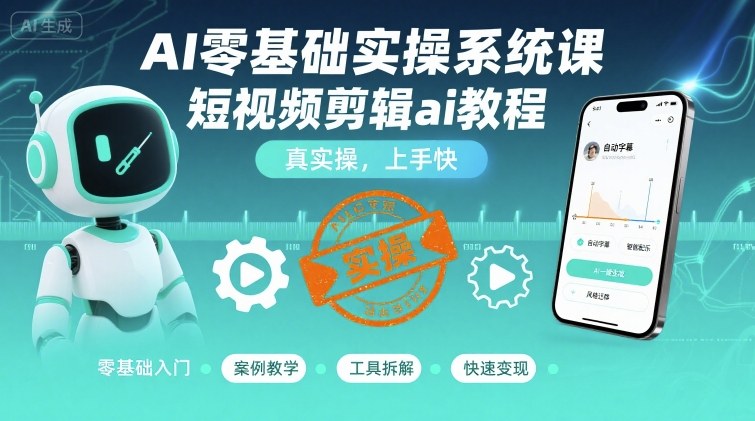 AI零基础实操系统课，短视频剪辑ai教程，真实操，上手快-乐品网