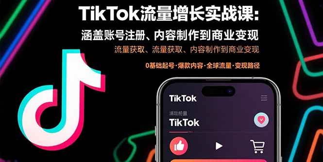 （15791期）TikTok流量增长实战课：涵盖账号注册、流量获取、内容制作到商业变现-乐品网
