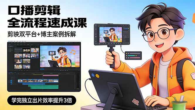 （17420期）口播剪辑全流程速成课，剪映双平台+博主案例拆解，学完独立出片效率提升3倍-乐品网