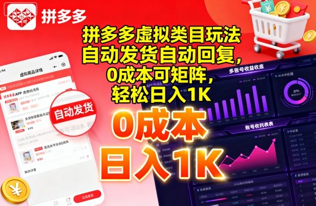 拼多多虚拟类目玩法，自动发货自动回复，0成本可矩阵，轻松日入1K【揭秘】-乐品网