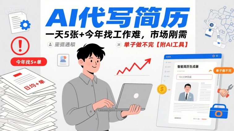 AI代写简历，一天5张+今年找工作难，市场刚需，单子做不完【附AI工具】-乐品网