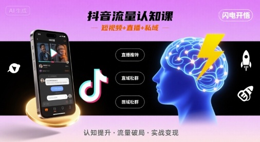 抖音流量认知课，短视频+直播+私域，认知提升，闪电开悟-乐品网